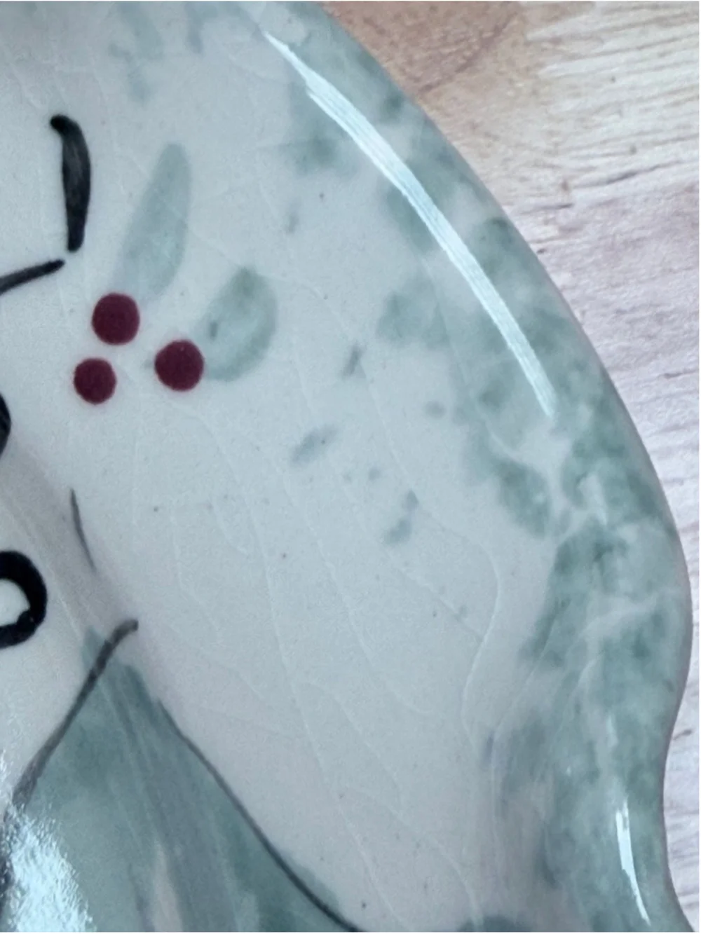 Vintage Ellis Pottery Holly Plate Texas Handmade Stoneware Hand-Painted Pottery